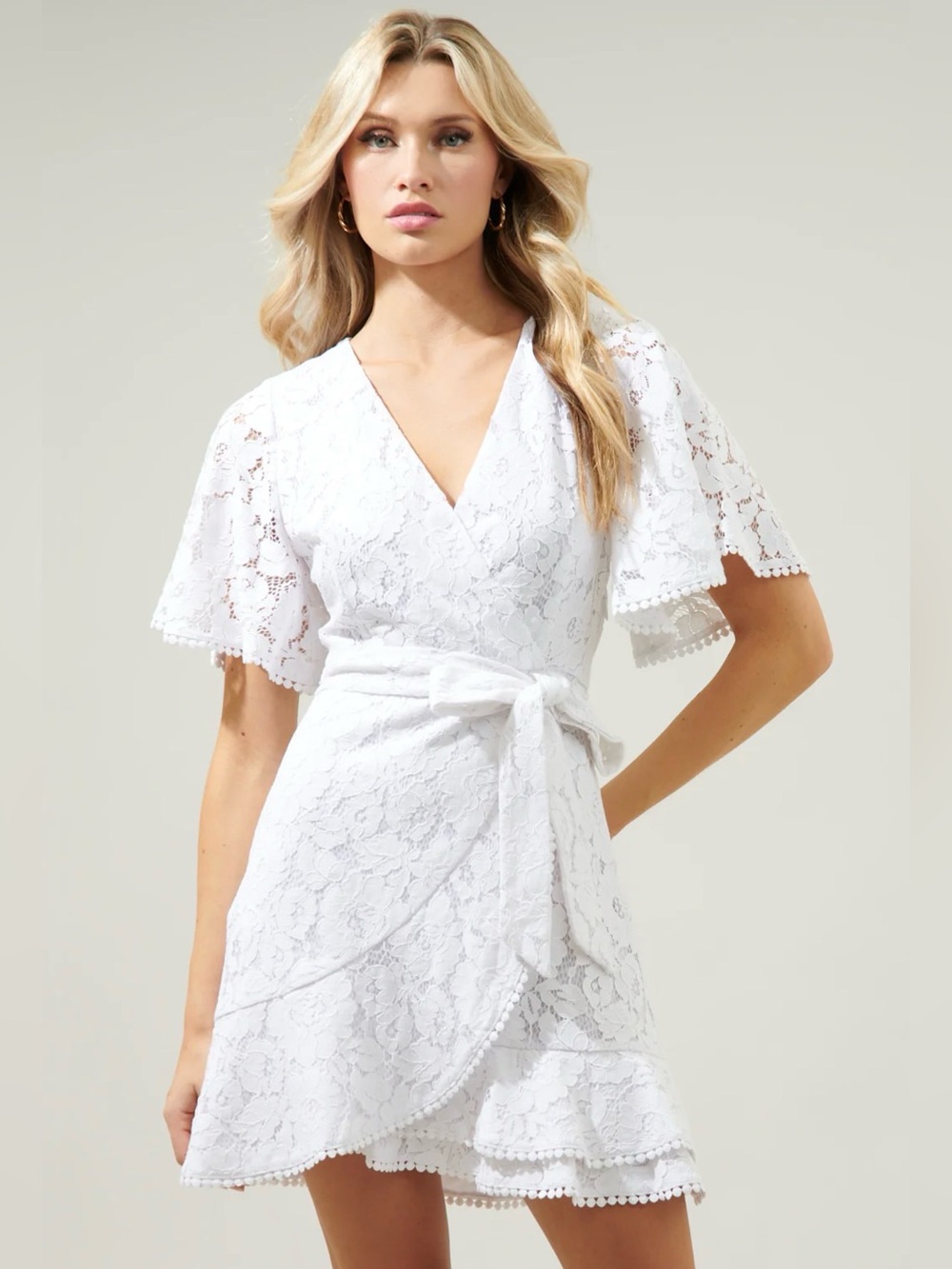 Sugarlips White Lace Mini Wrap Dress size S